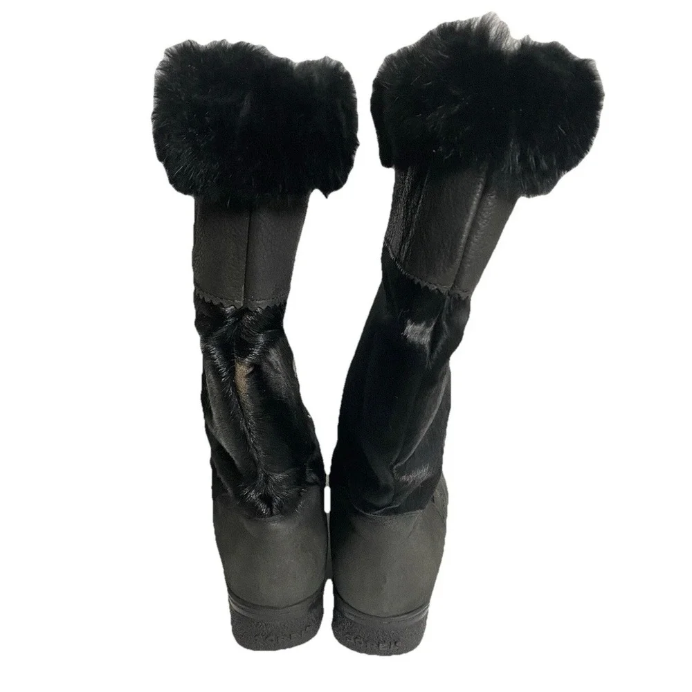 Sorel Vintage Boots Womens 6.5 Black Calf Hair Fur‎ Trim Canada Kaufman 90s
